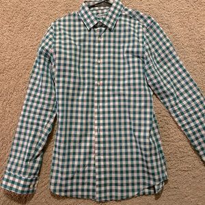 Checkered teal express button up